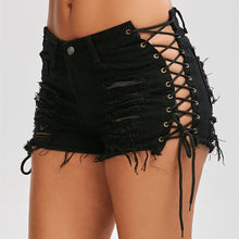 Load image into Gallery viewer, Women Denim Shorts Ripped Short Jeans Tassel Lace Up