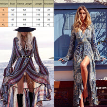 Load image into Gallery viewer, Women Long Maxi Dresses Bohemia V-neck Long Sleeve Floral Print Ethnic Summer Beach Female Split Stylish Style Dress