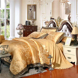 Gold/White/Blue Jacquard Silk Bedding Set Luxury 4/6pcs Satin Bed Set Duvet Cover King Queen Bedclothes Bed Linen Sets 29 Design