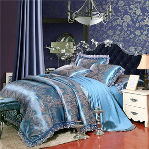 Gold/White/Blue Jacquard Silk Bedding Set Luxury 4/6pcs Satin Bed Set Duvet Cover King Queen Bedclothes Bed Linen Sets 29 Design