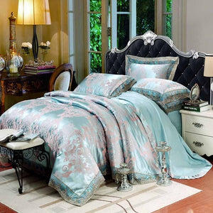 Gold/White/Blue Jacquard Silk Bedding Set Luxury 4/6pcs Satin Bed Set Duvet Cover King Queen Bedclothes Bed Linen Sets 29 Design