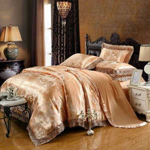 Gold/White/Blue Jacquard Silk Bedding Set Luxury 4/6pcs Satin Bed Set Duvet Cover King Queen Bedclothes Bed Linen Sets 29 Design