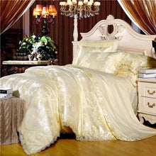 Load image into Gallery viewer, Gold/White/Blue Jacquard Silk Bedding Set Luxury 4/6pcs Satin Bed Set Duvet Cover King Queen Bedclothes Bed Linen Sets 29 Design