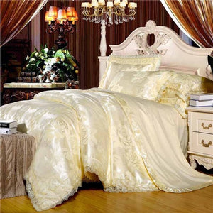 Gold/White/Blue Jacquard Silk Bedding Set Luxury 4/6pcs Satin Bed Set Duvet Cover King Queen Bedclothes Bed Linen Sets 29 Design