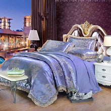 Load image into Gallery viewer, Gold/White/Blue Jacquard Silk Bedding Set Luxury 4/6pcs Satin Bed Set Duvet Cover King Queen Bedclothes Bed Linen Sets 29 Design