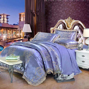 Gold/White/Blue Jacquard Silk Bedding Set Luxury 4/6pcs Satin Bed Set Duvet Cover King Queen Bedclothes Bed Linen Sets 29 Design