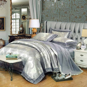 Gold/White/Blue Jacquard Silk Bedding Set Luxury 4/6pcs Satin Bed Set Duvet Cover King Queen Bedclothes Bed Linen Sets 29 Design