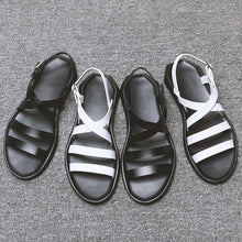 Load image into Gallery viewer, Mens Sandals Leather Men Summer Shoes 2020 Flat Beach Sandals Male Black White Shoes KA1151