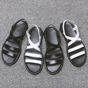 Mens Sandals Leather Men Summer Shoes 2020 Flat Beach Sandals Male Black White Shoes KA1151