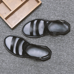 Mens Sandals Leather Men Summer Shoes 2020 Flat Beach Sandals Male Black White Shoes KA1151