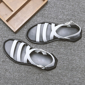 Mens Sandals Leather Men Summer Shoes 2020 Flat Beach Sandals Male Black White Shoes KA1151