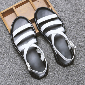 Mens Sandals Leather Men Summer Shoes 2020 Flat Beach Sandals Male Black White Shoes KA1151