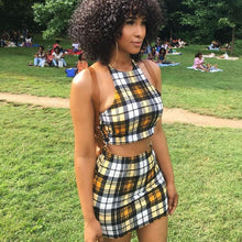 Load image into Gallery viewer, ANJAMANOR Yellow Plaid Print Sexy 2 Piece Set Womens Summer Matching Sets Club Outfits Crop Top and Skirt Short Suit D37-AZ72