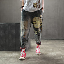 Load image into Gallery viewer, Women Vintage Cartoon Dog Little Girl Print Denim Jeans