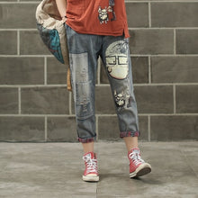 Load image into Gallery viewer, Women Vintage Cartoon Dog Little Girl Print Denim Jeans