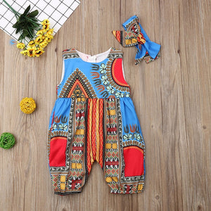 Summer African Dresses Kids Fashion Print Romper Baby Girls Dashiki Bazin Bohemian Jumpsuit Children Riche Ankara Africa Clothes