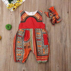 Summer African Dresses Kids Fashion Print Romper Baby Girls Dashiki Bazin Bohemian Jumpsuit Children Riche Ankara Africa Clothes