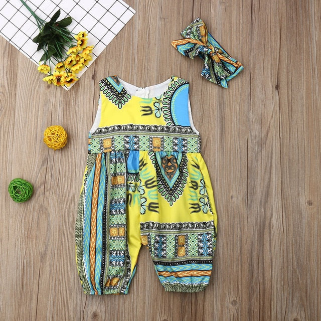 Summer African Dresses Kids Fashion Print Romper Baby Girls Dashiki Bazin Bohemian Jumpsuit Children Riche Ankara Africa Clothes