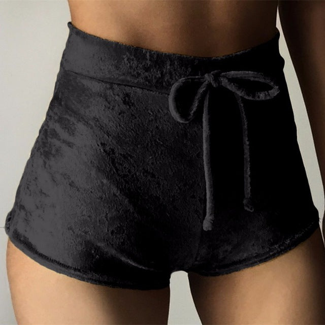 Women velvet drawstring High Waist Sexy Booty shorts