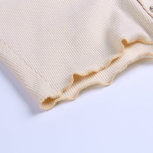 Load image into Gallery viewer, Cotton Ribbed Knitted Deep V-Neck Sexy T-shirt Front Button Ruffles Long Flare Sleeve Autumn Elegant Women Cropped Top