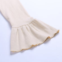Load image into Gallery viewer, Cotton Ribbed Knitted Deep V-Neck Sexy T-shirt Front Button Ruffles Long Flare Sleeve Autumn Elegant Women Cropped Top