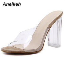 Load image into Gallery viewer, Aneikeh New Women Sandals PVC Jelly Crystal Heel Transparent Women Sexy Clear High Heels Summer Sandals Pumps Shoes Size 41 42