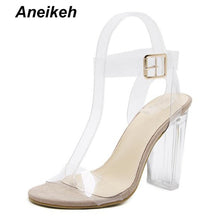 Load image into Gallery viewer, Aneikeh New Women Sandals PVC Jelly Crystal Heel Transparent Women Sexy Clear High Heels Summer Sandals Pumps Shoes Size 41 42