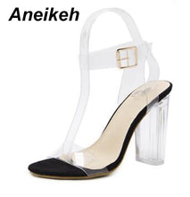 Load image into Gallery viewer, Aneikeh New Women Sandals PVC Jelly Crystal Heel Transparent Women Sexy Clear High Heels Summer Sandals Pumps Shoes Size 41 42