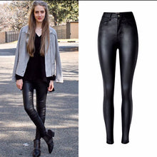 Load image into Gallery viewer, Women fitting High Waist Slim Faux Leather Stretch  Jeans