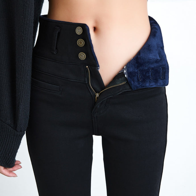 High Waist Velvet Thick Jeans Female Skinny Stretch Warm Jeans Pants Mom Black Denim Trousers With Fleece