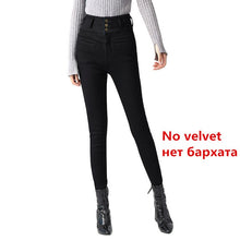 Load image into Gallery viewer, High Waist Velvet Thick Jeans Female Skinny Stretch Warm Jeans Pants Mom Black Denim Trousers With Fleece