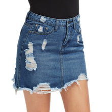 Load image into Gallery viewer, Women Blue Ripped Casual Mini Denim Skirt 2020 Summer New Body con Women Skirt Basic Pocket Jeans Skirt Mid Waist Skirt