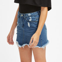 Load image into Gallery viewer, Women Blue Ripped Casual Mini Denim Skirt 2020 Summer New Body con Women Skirt Basic Pocket Jeans Skirt Mid Waist Skirt