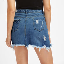 Load image into Gallery viewer, Women Blue Ripped Casual Mini Denim Skirt 2020 Summer New Body con Women Skirt Basic Pocket Jeans Skirt Mid Waist Skirt