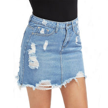 Load image into Gallery viewer, Women Blue Ripped Casual Mini Denim Skirt 2020 Summer New Body con Women Skirt Basic Pocket Jeans Skirt Mid Waist Skirt