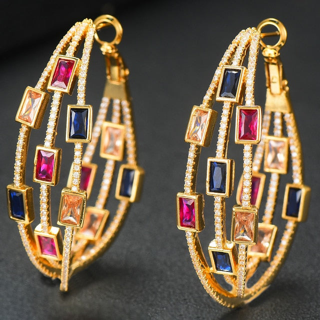 GODKI 2020 Trendy Twist Across Hoop Earrings Dubai Colorful Women Bridal Wedding Jewelry Aperture Earring pulseras mujer moda