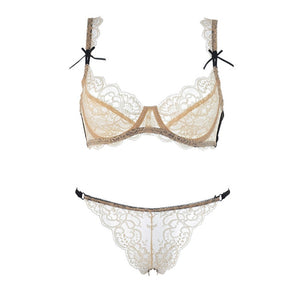 Sexy Thin Unlined Bra plus size underwear Set white Women Transparent Bra Set A/B/C/D cup Support Lace Bra Embroidery Lingerie