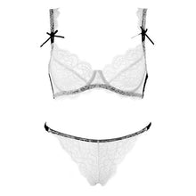 Load image into Gallery viewer, Sexy Thin Unlined Bra plus size underwear Set white Women Transparent Bra Set A/B/C/D cup Support Lace Bra Embroidery Lingerie