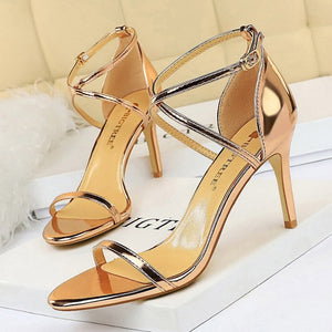 Extreme High Heels Female Stiletto Sexy Pumps Buckle Gold Silver Sandals