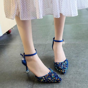 Women Pumps High Thin Heel Bling Bridal Wedding Shoes Classic Pointed Toe Party Shoes Pumps