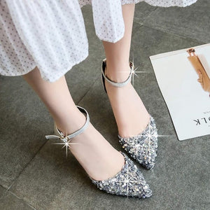 Women Pumps High Thin Heel Bling Bridal Wedding Shoes Classic Pointed Toe Party Shoes Pumps