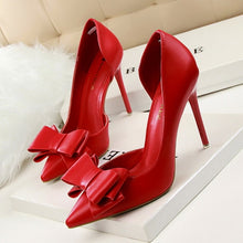 Load image into Gallery viewer, Fashion Delicate Sweet Bowknot High Heel Shoes Side Hollow Pointed Women Pumps Pointed Toe 10.5CM thin Dress Shoes