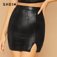 Load image into Gallery viewer, Black Split Side Snake Embossed Party Body con Autumn High Waist Night Out  Mini Sexy Skirts
