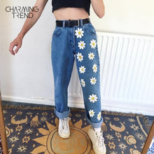 Load image into Gallery viewer, Women Chic Jean Flower Straight Blue Vintage Street Pants