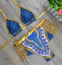Load image into Gallery viewer, Women Two-Pieces Set Sexy Geometric Gold High Waist Swimming Suit