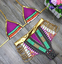 Load image into Gallery viewer, Women Two-Pieces Set Sexy Geometric Gold High Waist Swimming Suit