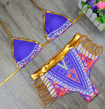 Load image into Gallery viewer, Women Two-Pieces Set Sexy Geometric Gold High Waist Swimming Suit