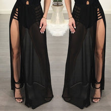 Load image into Gallery viewer, Women High Waist Mesh Skirts Empire See Through Sheer Side Split Skirt Chiffon Maxi Long Skirt