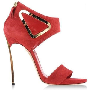 High Quality Red Suede Leather Cut-out Triangle Sandals For Women Blade Heel Summer Dress shoes woman Formal Women Pumps