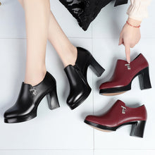 Load image into Gallery viewer, Hand Made Genuine Leather Red Thick  Square Heel Soft Surface Women&#39;s Shoes